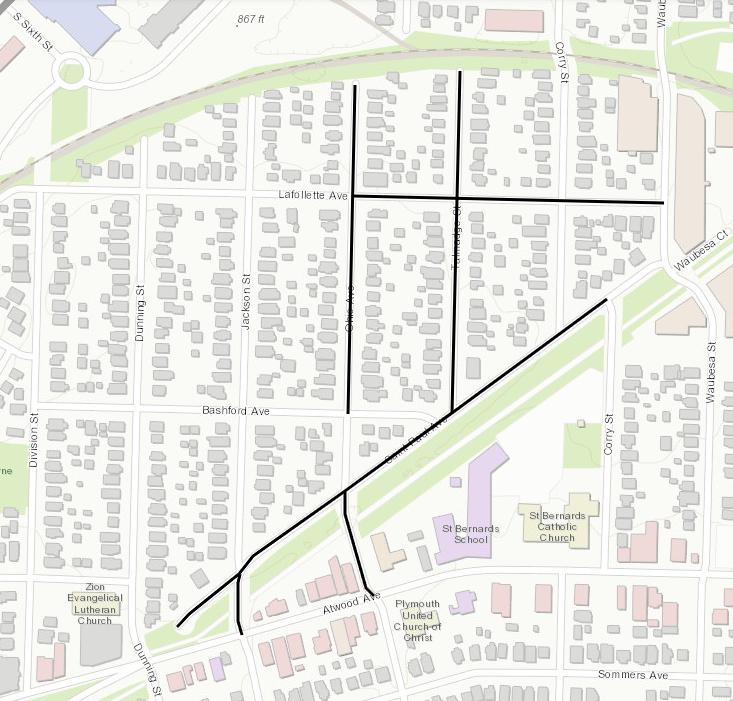 Project limits for St. Paul Avneue, Ohio Avenue, Talmadge Street, Jackson STreet, Lafollette Avenue project