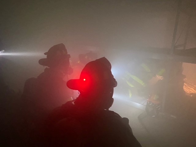 Firefighters in hazy environment