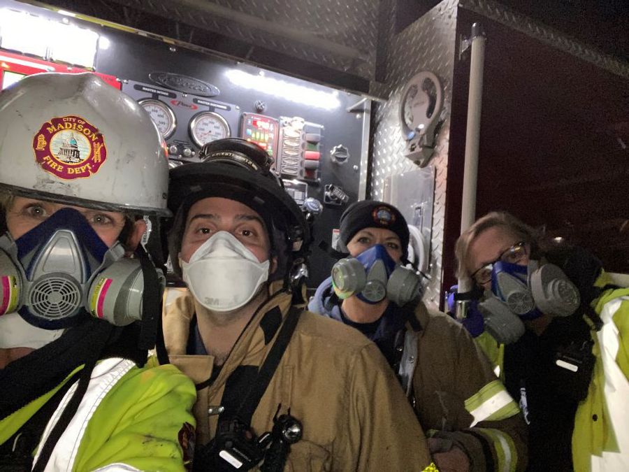 FIT team members wearing respirators and helmets