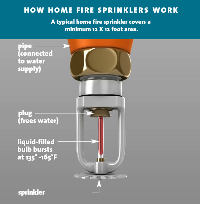 "How fire sprinklers work" infographic