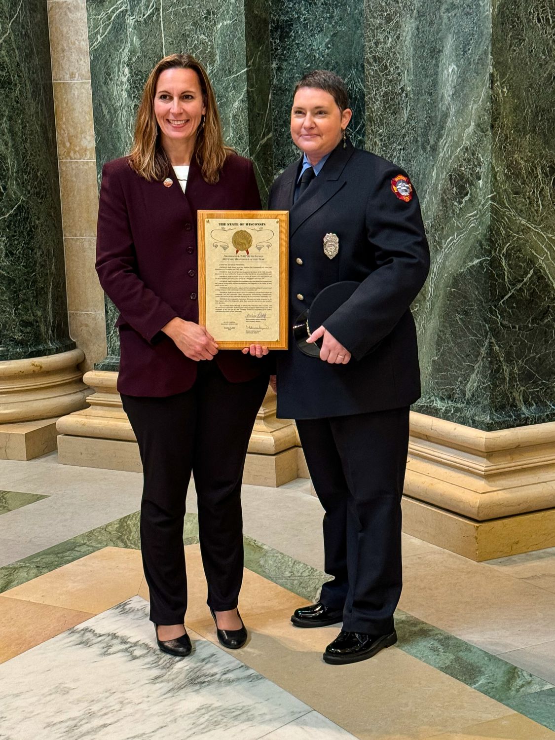 Rep. Melissa Ratcliff with Firefighter/Paramedic Ruth Savard