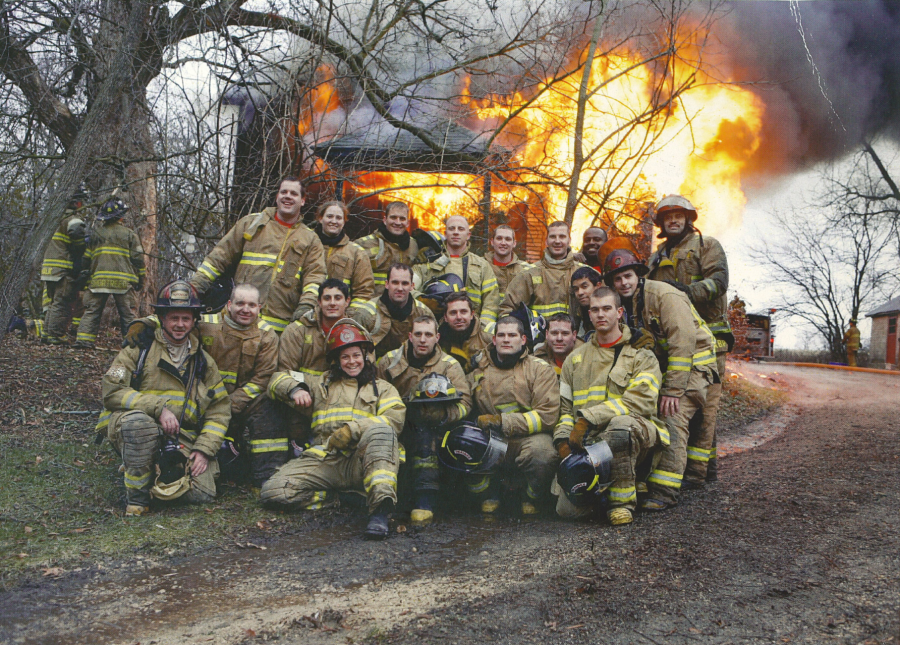 Popovich and his fellow recruits during a training burn in 1988