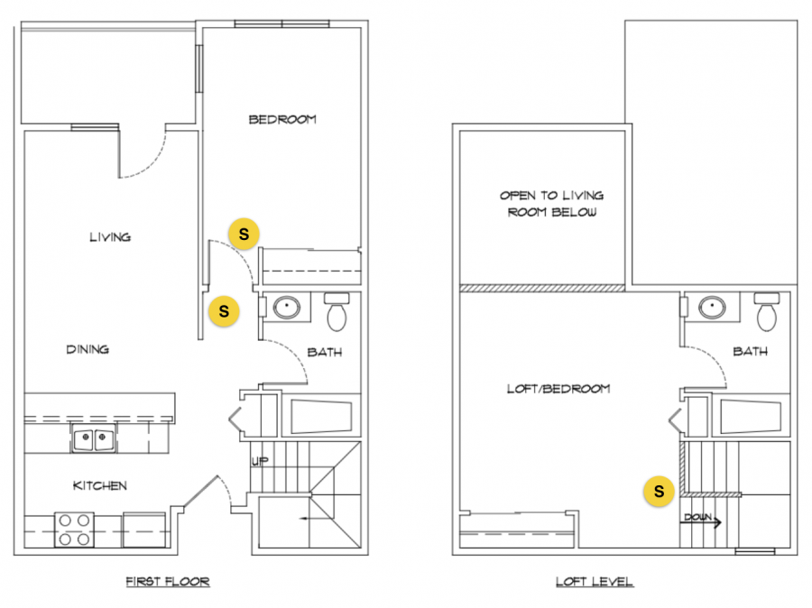 Loft apartment with bedroom at loft level