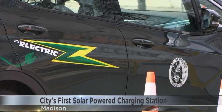 City of Madison's Bolt using the solar EV charger.