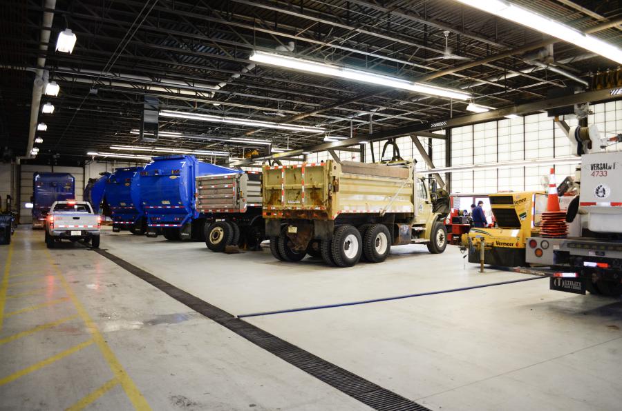 Heavy equipment vehicles at Fleet garage