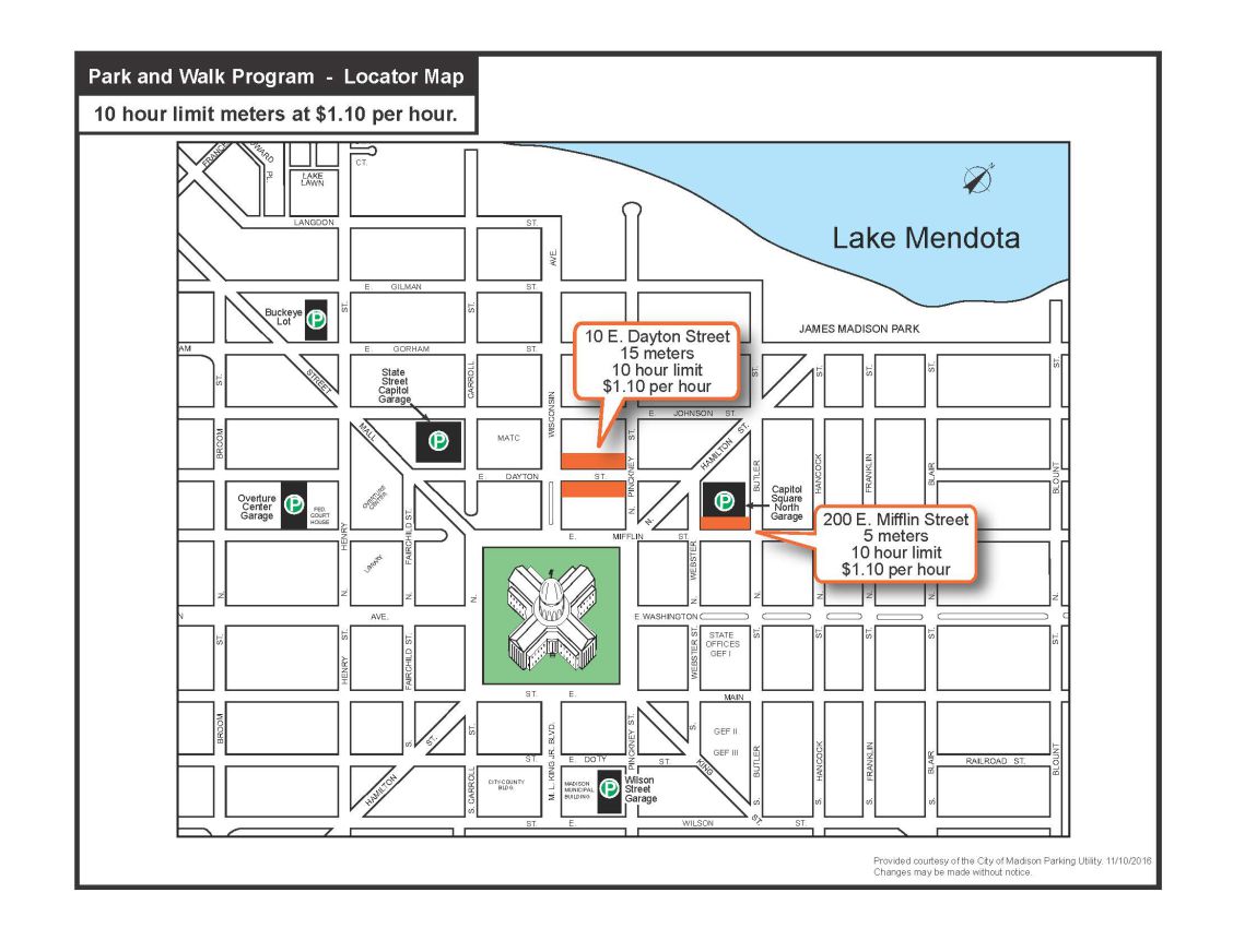 Map showing locations of 10 hr parking