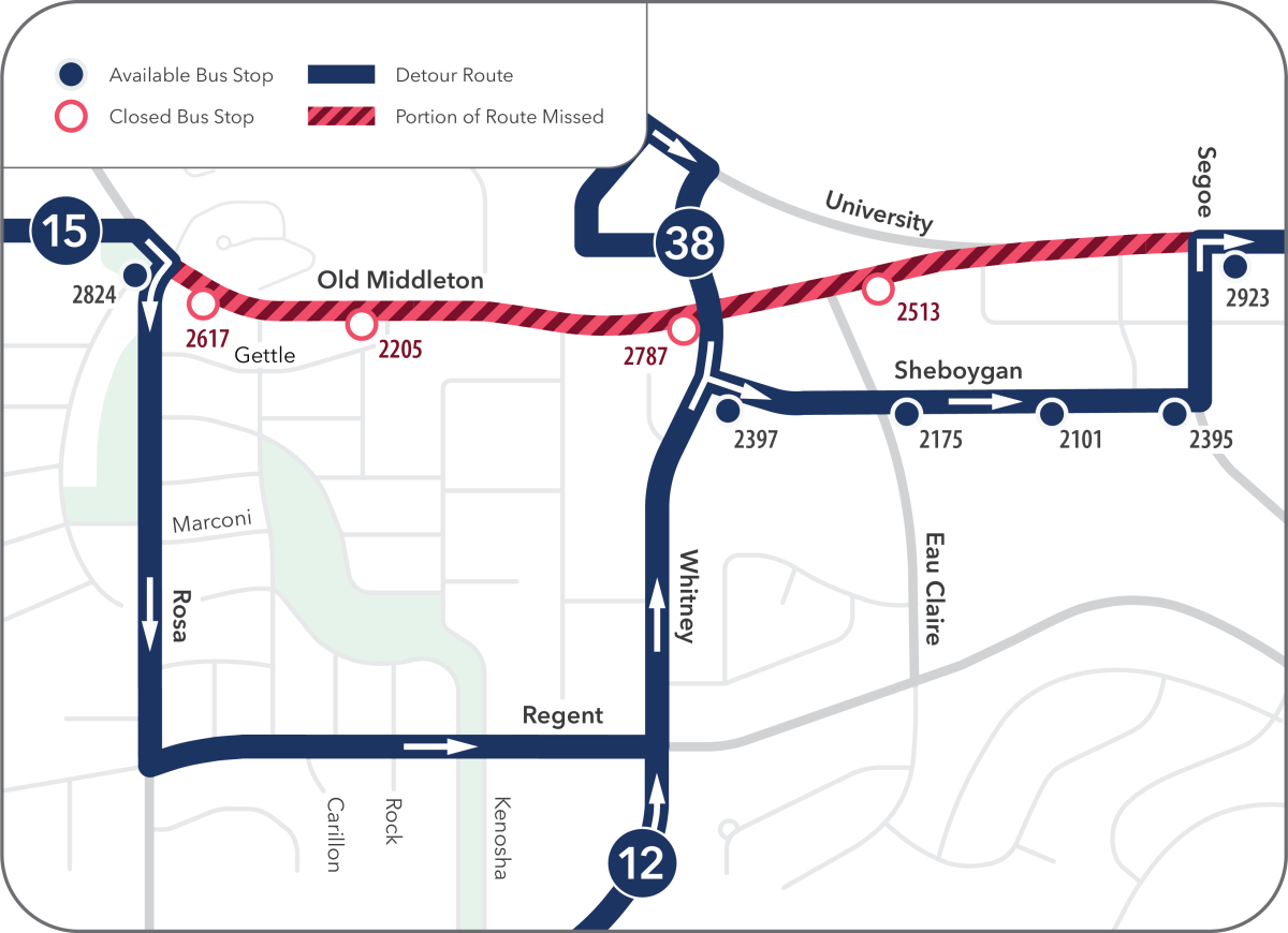 detour extension for routes 15, 12 and 38 