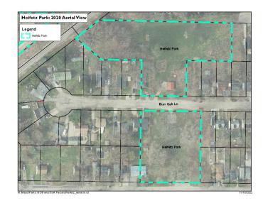 Aerial map of 2 park parcels of Heifetz Park. 
