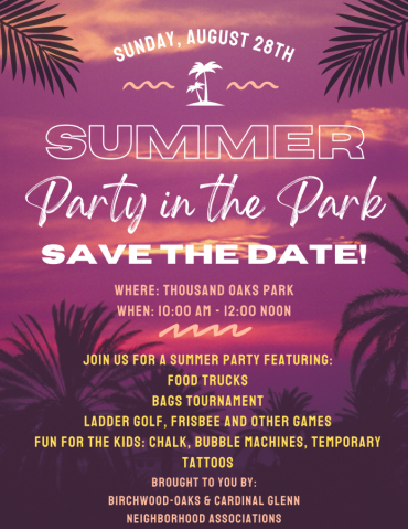 Flyer for Summer Party in the Park - Thousand Oaks Park