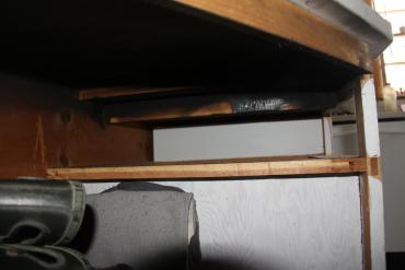 Fire damage to drawer in kitchen