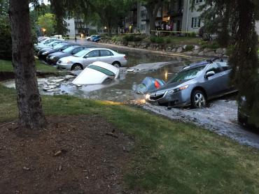 Vehicles in sink hole