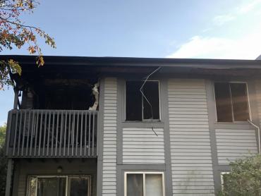 View of fire-damaged apartment on Jacobs Way