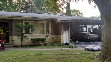 Extensive damage as a result of a garage fire.