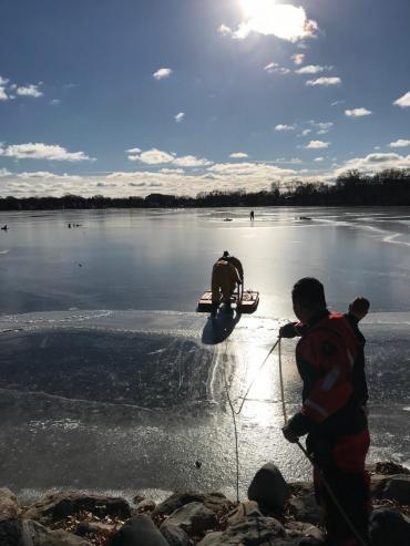 Lake Rescue Team approaches patient on Monona Bay