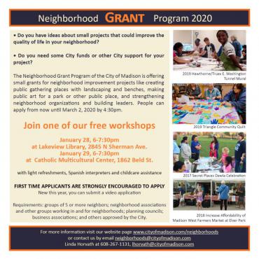 Grant Workshops: Lakeview Library Jan. 28 and Catholic Multicultural Center Jan. 29