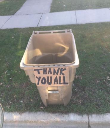 Thank you on a refuse cart