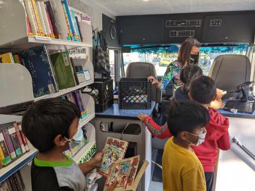 The Dream Bus is a public library on wheels!