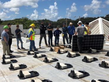The crew installed on the top of an Emergency Operations Center in Puerto Rico.