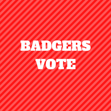 Red striped graphic stating Badgers Vote