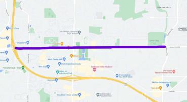 Image of a map of Mineral Point rd to the Beltline, purple line marks the speed reduction area.