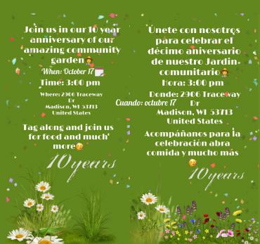 Aldo Leopold Park Community Garden 10-Anniversary Invitation