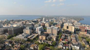 Drone image showing downtown Madison.