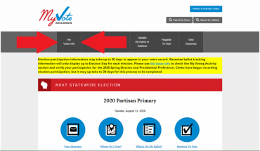 Image showing where to click on MyVote Wisconsin to check your voter registration