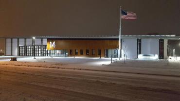Fire Station 14 at night