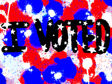 Red, white, and blue graffiti background with the words "I Voted" in the middle.