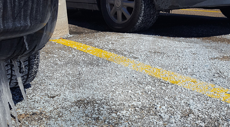 Road salt on parking lot