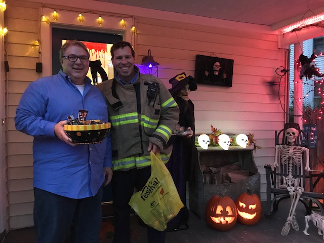 Firefighter Kearney with neighbor