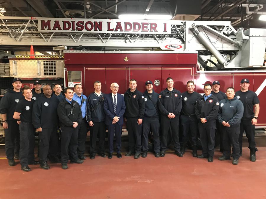 Governor Evers, firefighters, and Ladder 1
