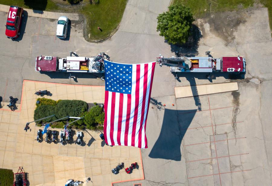American flag seen from overhead
