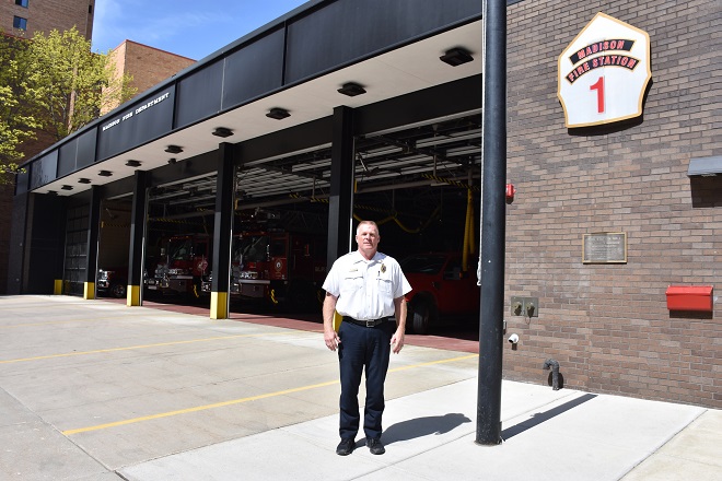 Clay Christenson outside Fire Station 1