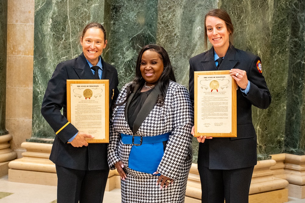Rep. Shelia Stubbs with Lt. Sue Juedes and Firefighter/EMT Chelsea Utzerath-Juedes