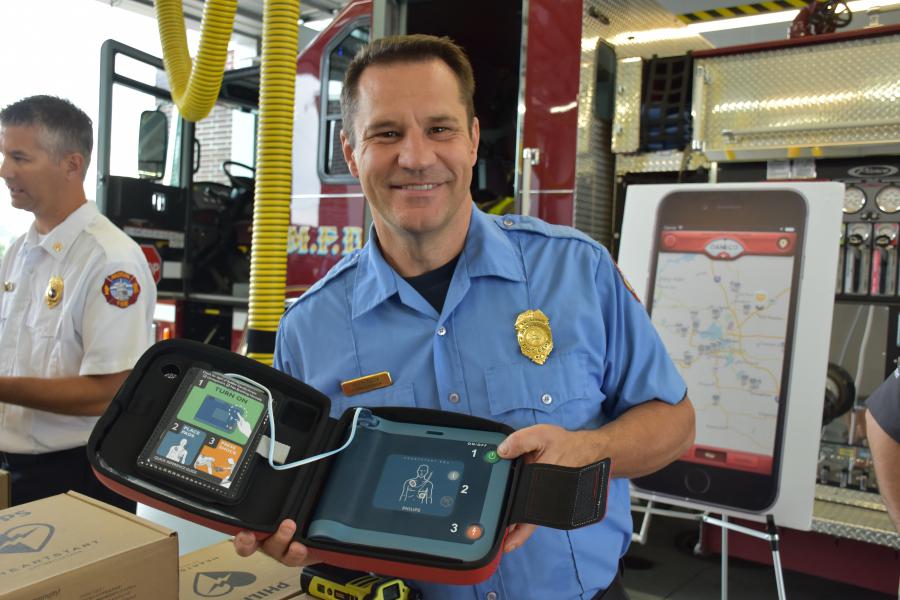 Firefighter with AED