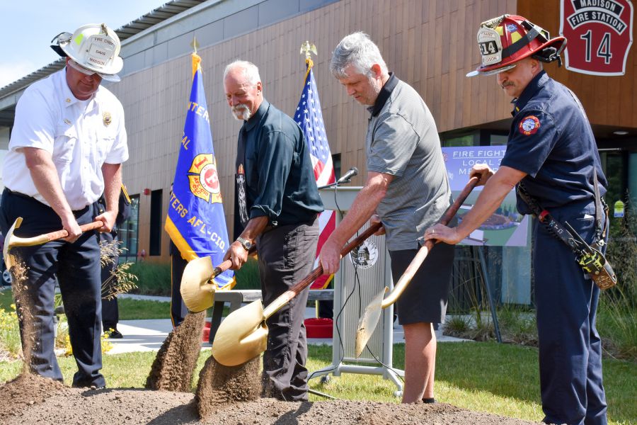 Firefighters turn over dirt at site of future memorial