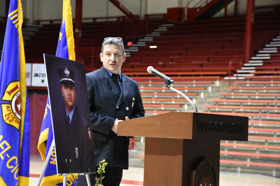 Patrick Tomko officiates at the memorial service for Richard Garner in 2018