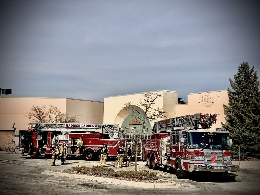 Ladder 6 and Ladder 2 outside Westgate Mall