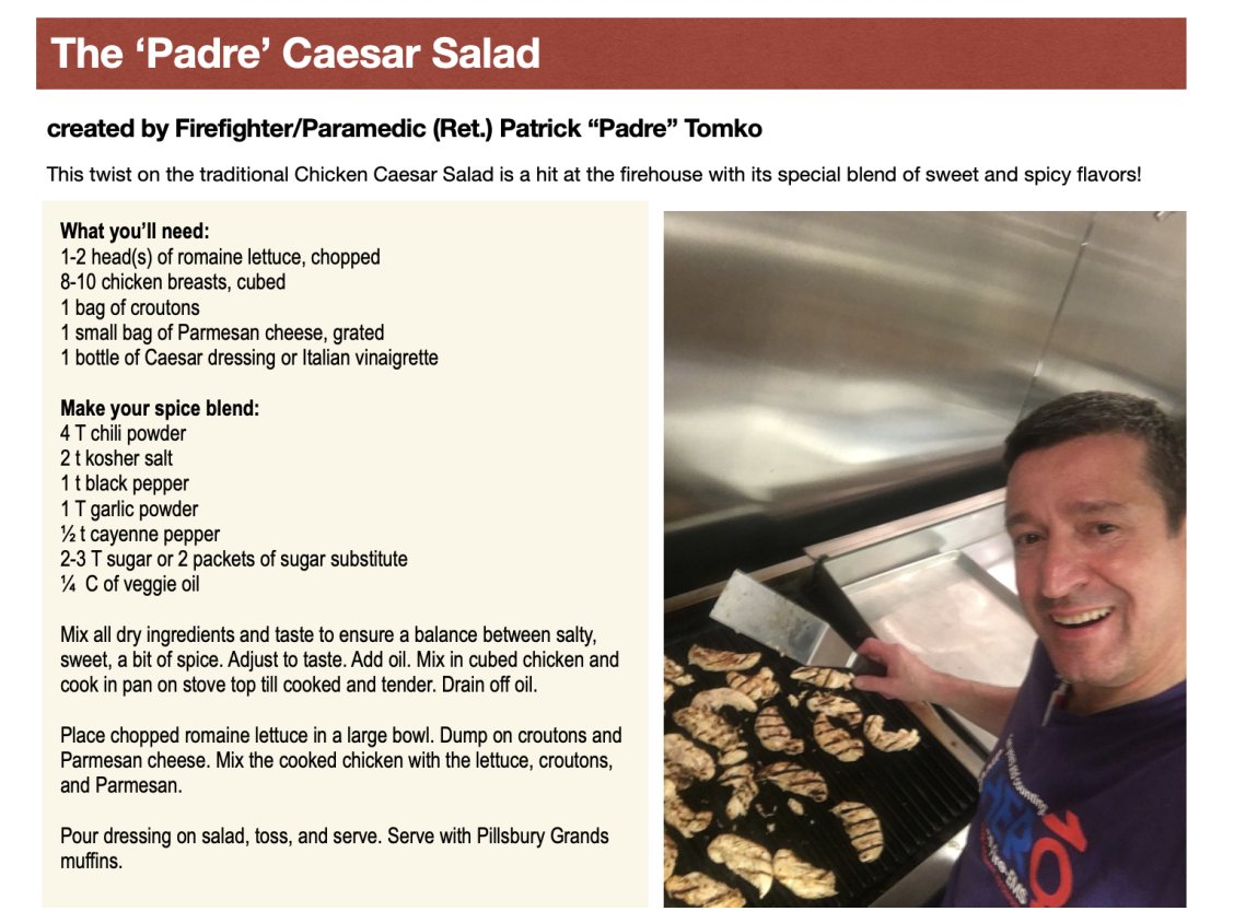 Depiction of the 'Padre' Caesar Salad recipe on a recipe card