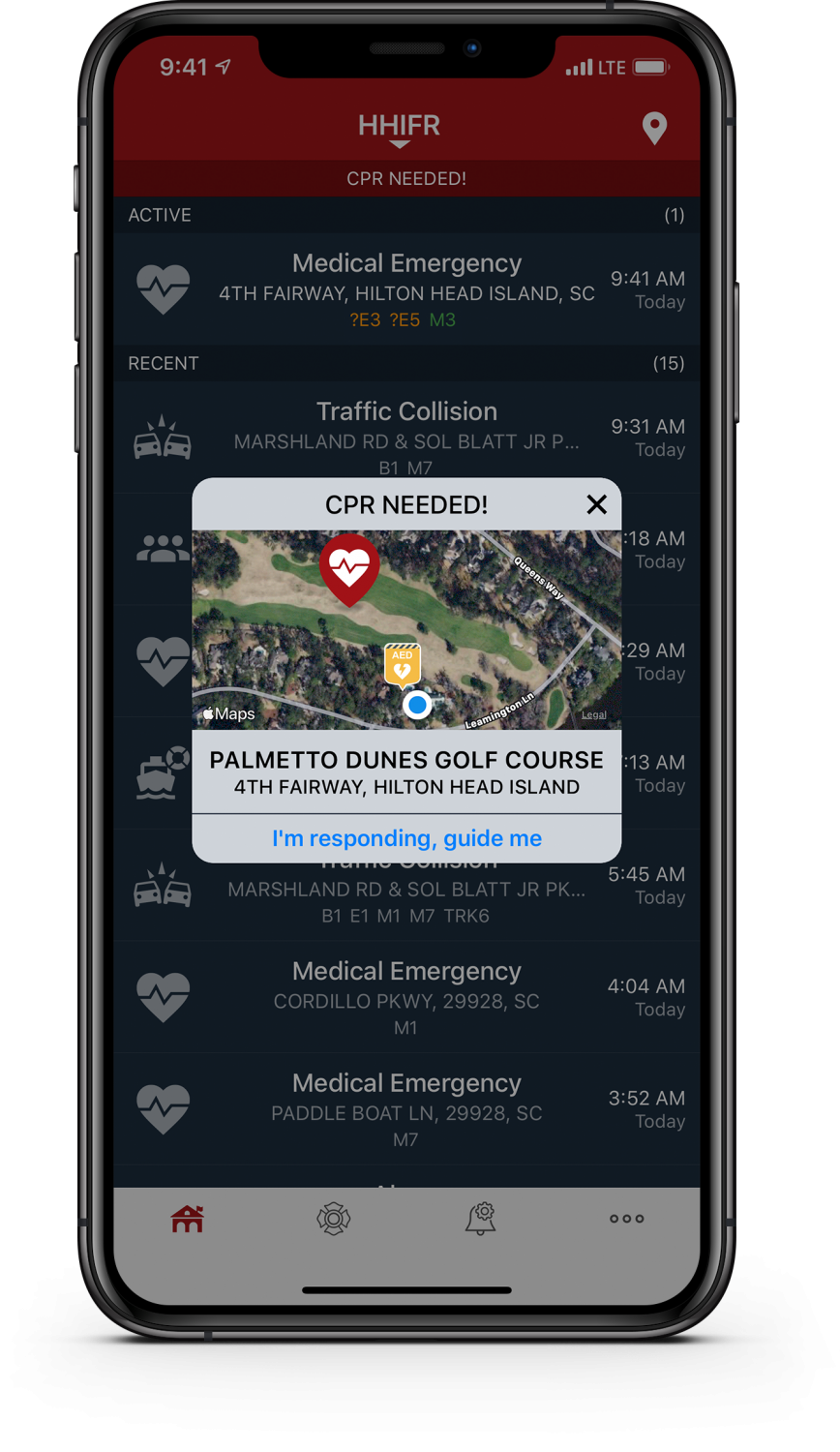 PulsePoint CPR needed notification with "I'm responding" pop-up