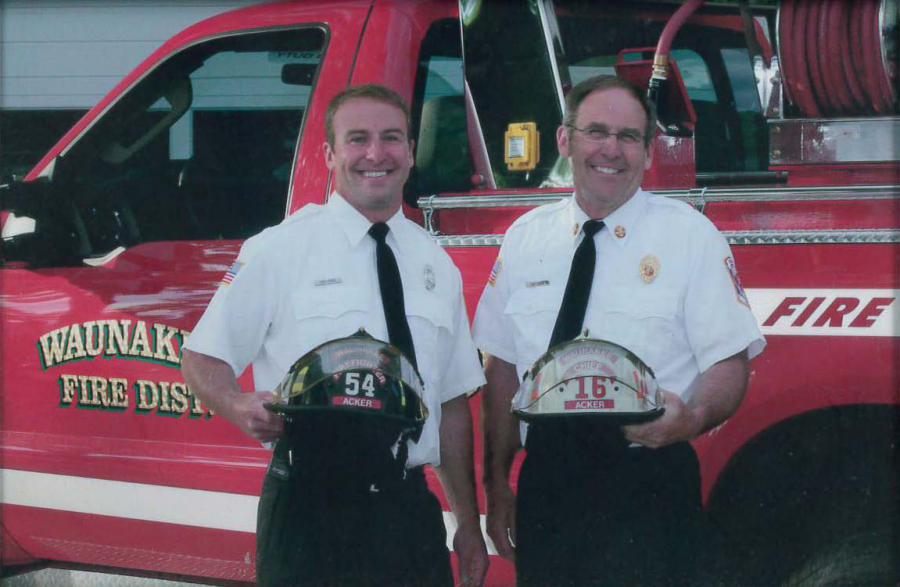 Kurt and Gary Acker with fire truck