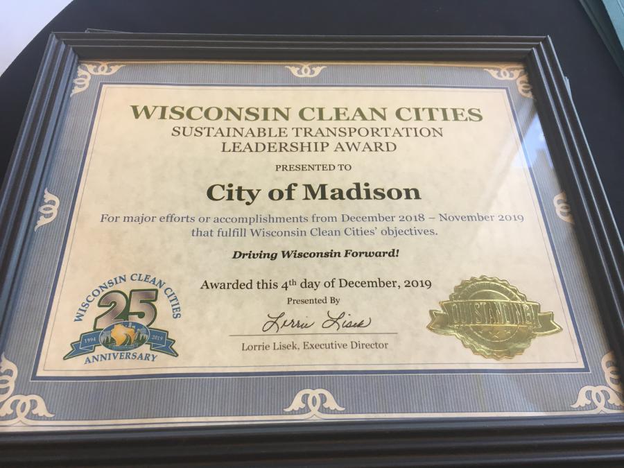 Sustainable Transportation Leadership Award Presented to City of Madison