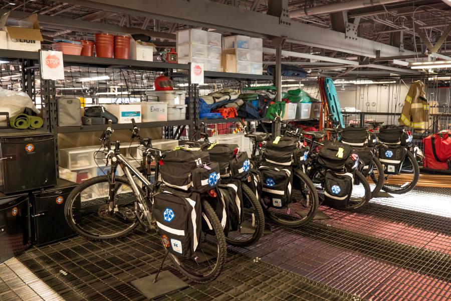 EMS Bikes - EMS bikes stored at Station 1 are used for events such as Ironman, Madison Marathon, and other City events that require mobility within high-density areas.