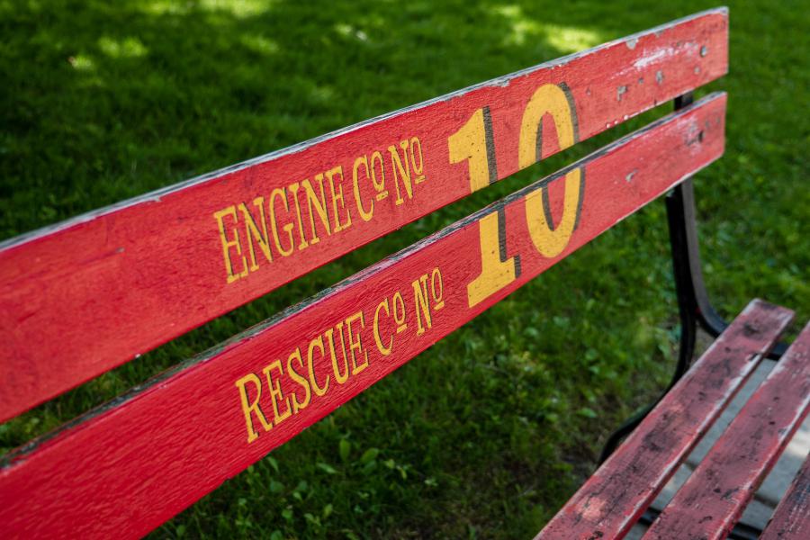 Station 10 Park Bench - This custom bench provides a resting spot for all who visit Station 10.