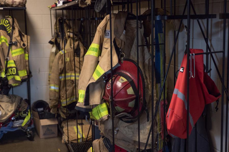 Gear Rack - These racks store turnout gear for all the firefighters at Station 11 on a total of three shifts.