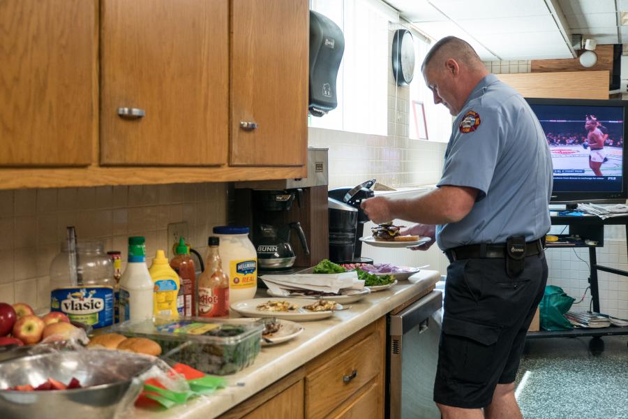 Station 5 Kitchen - Four firefighters and two firefighter/paramedics cook and dine together every day.
