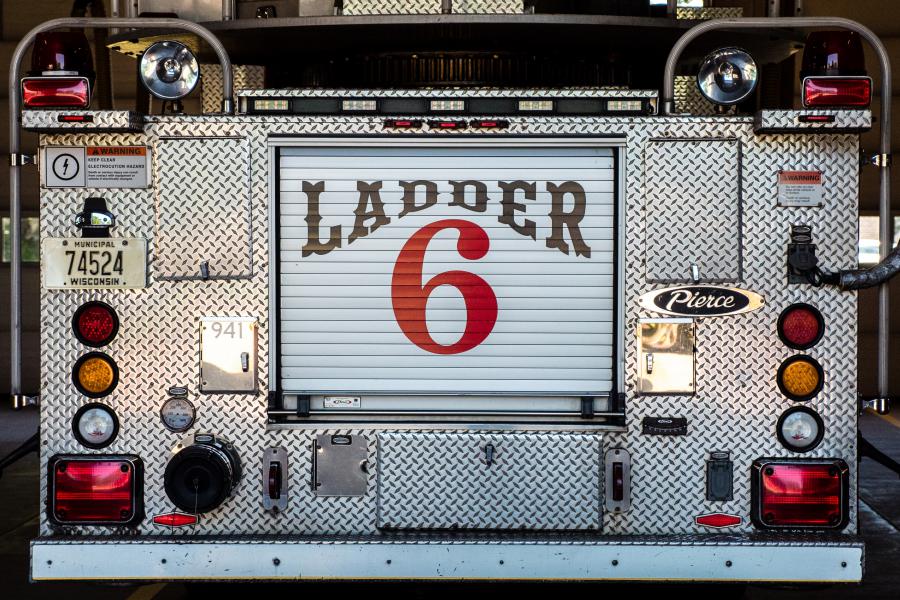 Ladder 6 - Ladder 6 is a 2009 Pierce Aerial featuring a 105-foot aerial ladder and 1500 gallons-per-minute fire pump.