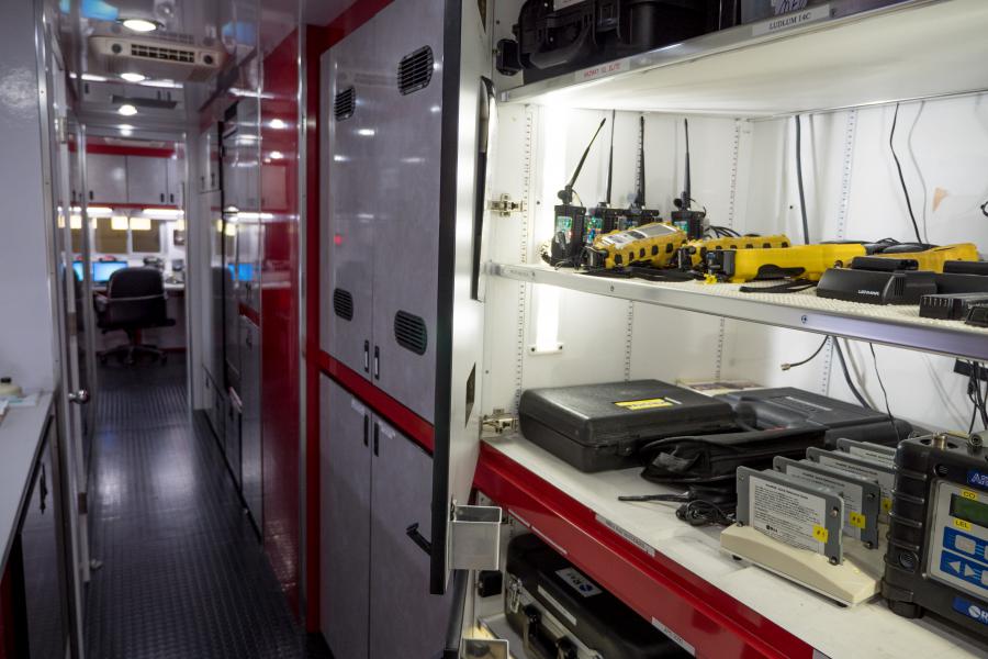 Inside the HIT Trailer - HIT 7 is equipped with tools, equipment, and technology to help the HIT identified and mitigate a variety of hazardous materials.