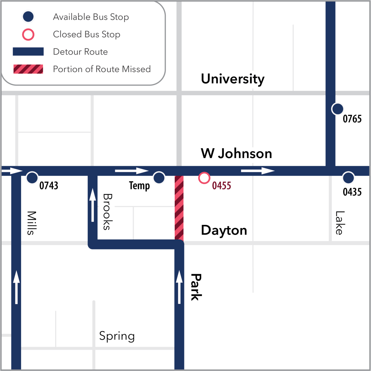 map of stop in front of sellery hall closed. 